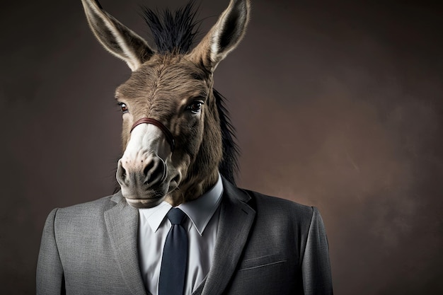 Portrait of donkey in an expensive business suit generative ai illustration