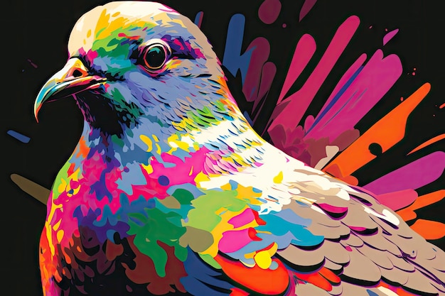 Portrait of dove in pop art style flying colors expression generative ai illustration