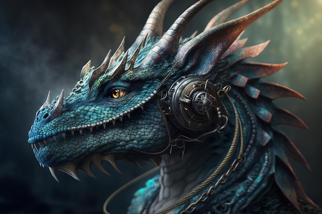 Portrait of a dragon in headphones dragon symbol of 2024 Generative AI