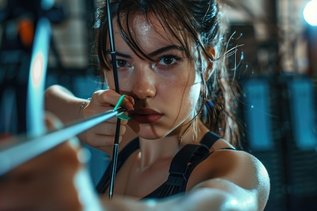 Portrait of a Drained Girl Practicing Archery in a Shooting Range