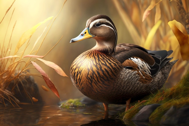 Portrait of duck in a natural environment generative ai illustration