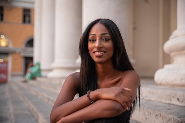 Portrait of an eastern african girl smiling young lady outdoor in the city center