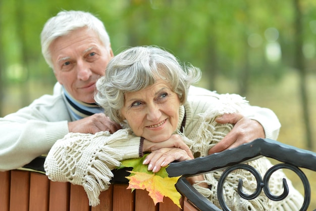 Portrait of elderly couple in autumn park