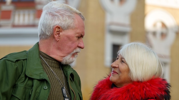 Portrait of an elderly grayhaired couple