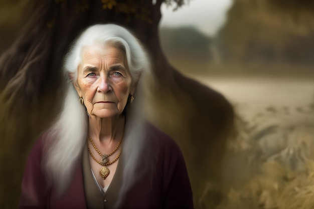 Portrait of an elderly mature woman on the background generate ai