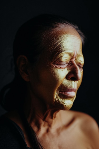 Portrait of an elderly woman in a golden mask