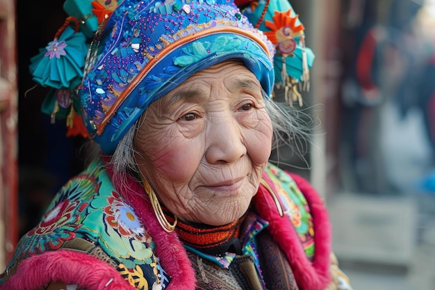 Portrait of an elderly woman in traditional ethnic attire