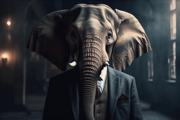 Portrait of an elephant in love in a business suit with a heart Generative ai