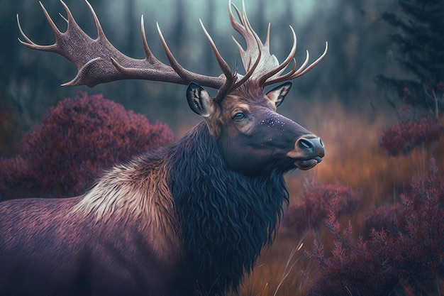 Portrait of elk in a natural environment generative ai illustration