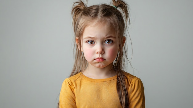 Portrait of Emotional Little Girl on Grey Background