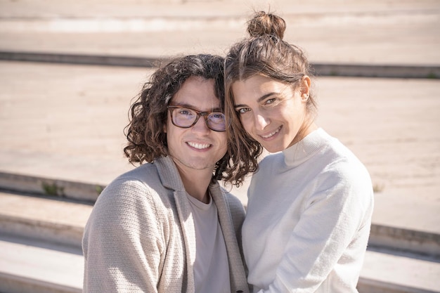 Portrait of european young couple outdoor city life