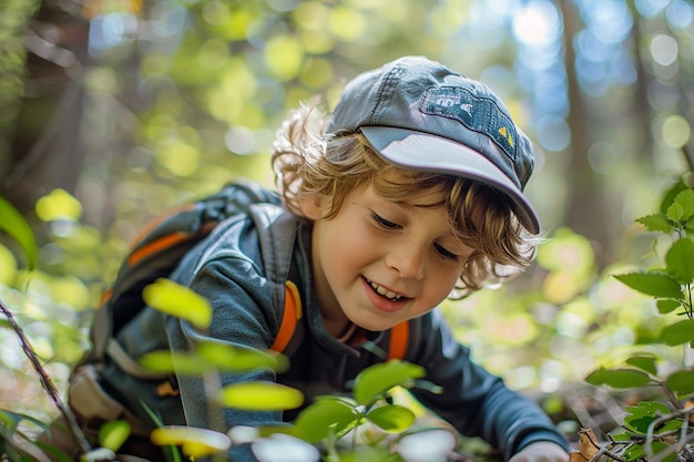 Photo portrait of exploring nature kids adventure in the wild