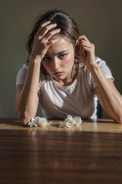 Portrait expression Displeased regret sulking sad face young pretty girl