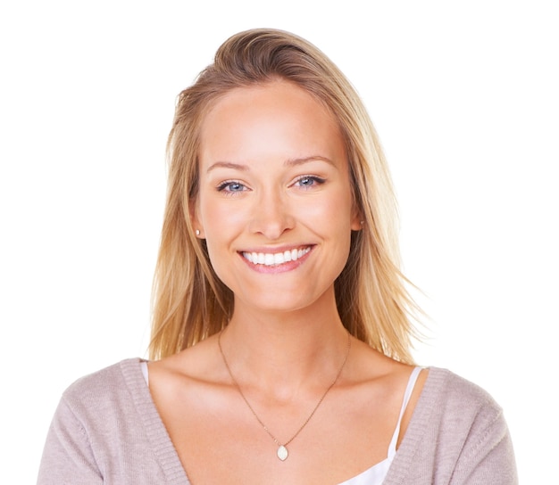 Portrait face and beauty with a model woman in studio on a white background for natural skincare treatment Wellness luxury and skin with an attractive young female posing to promote cosmetics