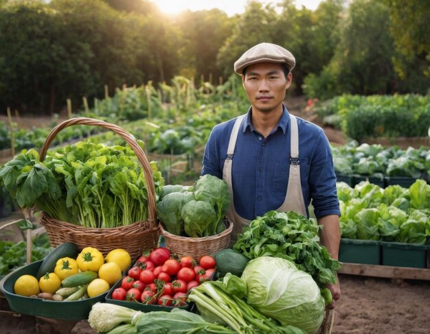 Portrait of a farmer in the garden AI generation