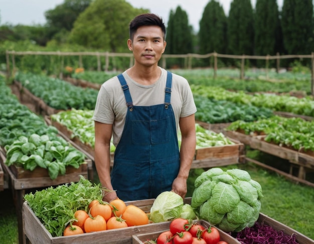 Portrait of a farmer in the garden AI generation