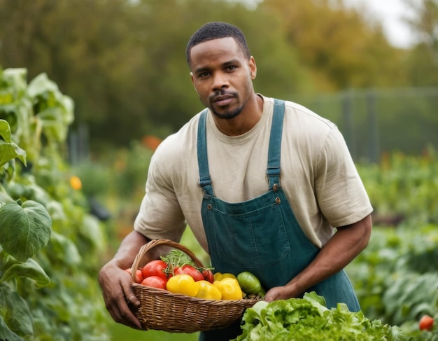 Portrait of a farmer in the garden AI generation