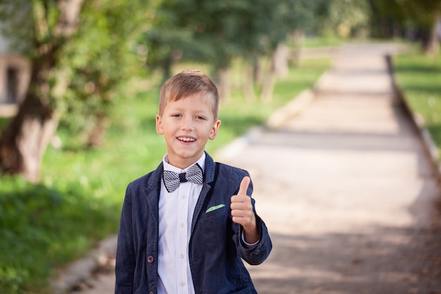 Portrait of fashion child. Funny little boy.