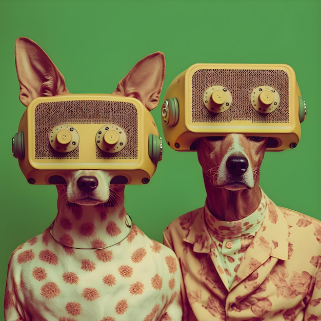 Portrait of a fashion dogs illustartion trendy and funny art