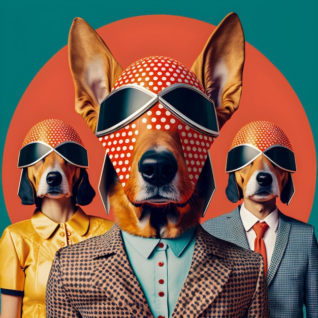 Portrait of a fashion dogs illustartion trendy and funny art