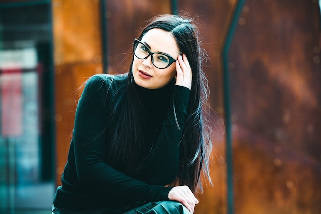 Portrait of fashion model woman wearing eye glasses