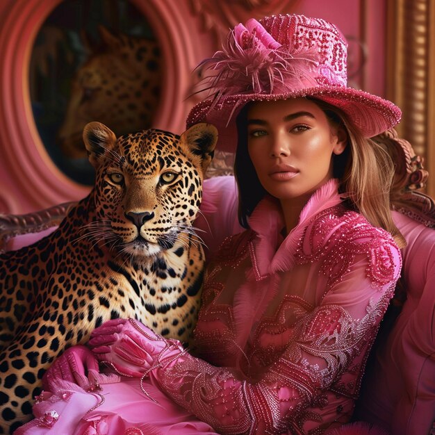 Photo portrait of a fashionable stylish girl with leopard