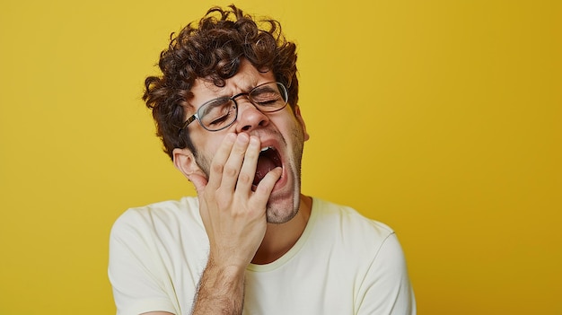 Photo portrait of a fatigued person yawning