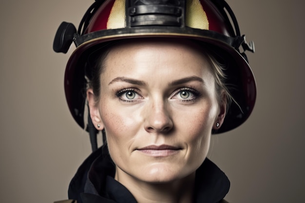 Portrait of female firefighter looking at camera Generative AI illustration