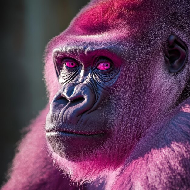 Portrait of a female gorilla with pink eyes Closeup