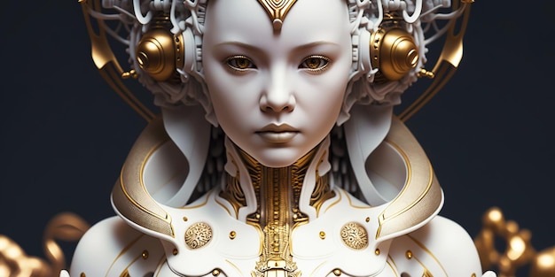 Portrait of female humanoid robot of plastic and glass Android face Synthetic life Generative AI