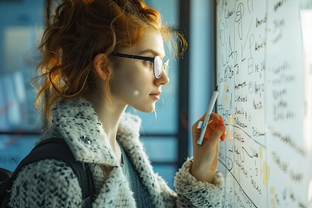 Portrait of Female Mathematician Writing Equations