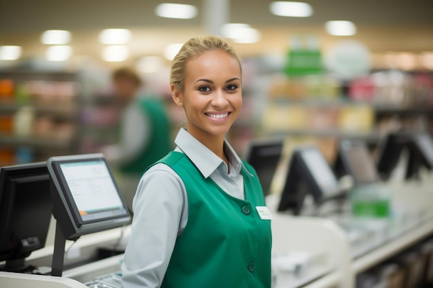 Portrait of a female supermarket cashier