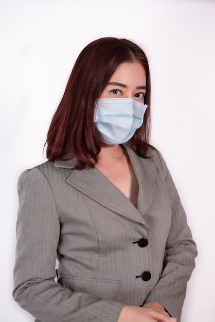 Portrait female ware surgical mask prevent virus covid19