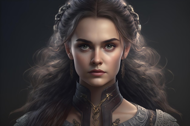 Portrait of female warrior wearing Victorian clothes generative ai