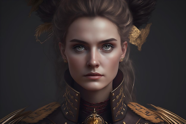 Portrait of female warrior wearing Victorian clothes generative ai