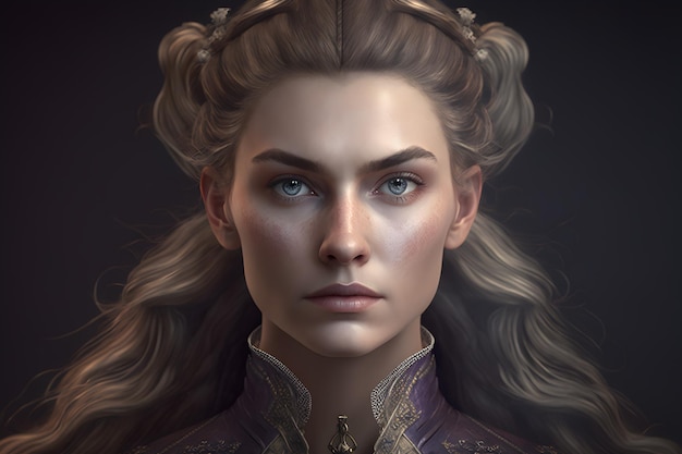 Portrait of female warrior wearing Victorian clothes generative ai