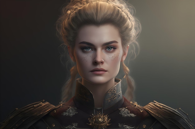 Portrait of female warrior wearing Victorian clothes generative ai