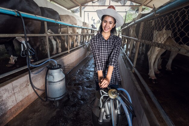 Photo portrait of a female worker in milking parlor