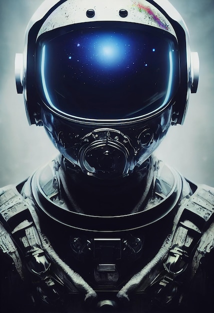 Portrait of an fictional astronaut in neon light in a spacesuit Hightech astronaut from the future