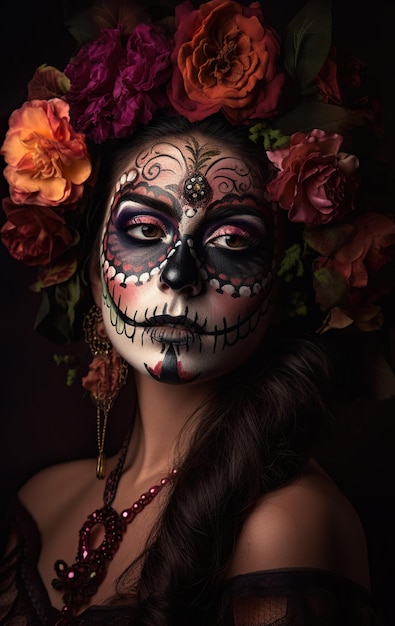 Portrait of fictional person mexican day of the dead el dia de muertos created with generative ai