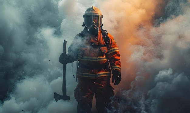 Portrait of a firefighter standing strong amidst swirling smoke ready for any emergency