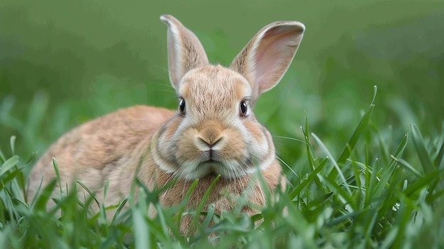 Portrait of Fluffy Bunny in the Grass