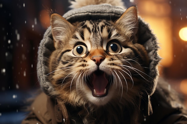 Portrait of fluffy cat in christmas hat