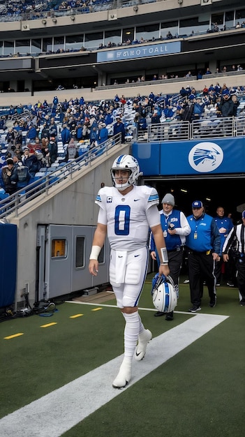 Portrait of a Footballer in a White Uniform Walking Out of the Tunnel onto the Sports Stadium Field