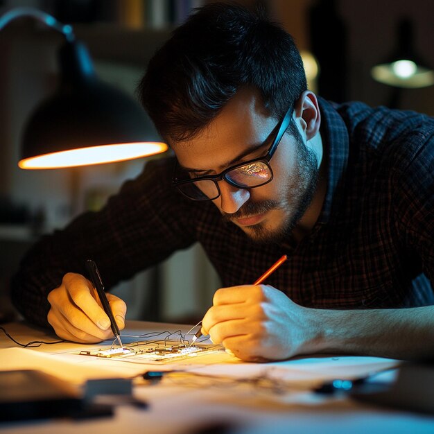 A portrait of a foreman engineer or architecture working on a laptop with tools and machine on the t