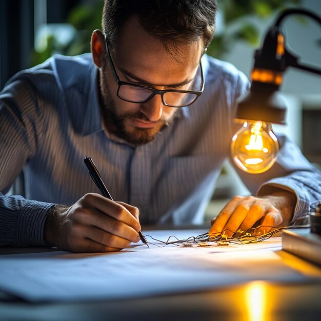 A portrait of a foreman engineer or architecture working on a laptop with tools and machine on the table in the office for engineering architect business safety and technology concept