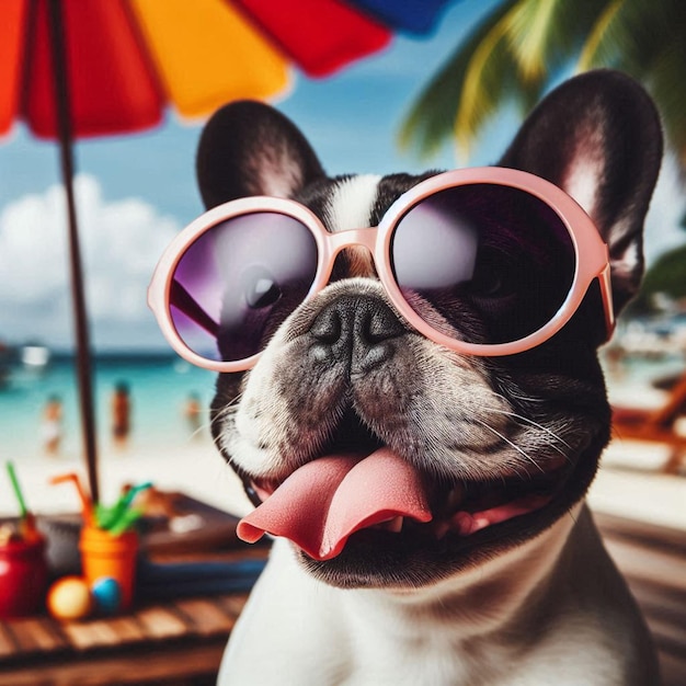 Portrait of a French Bulldog in Sunglasses