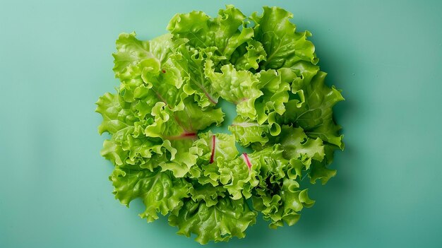 Photo portrait of fresh green lettuce salad on indigo background