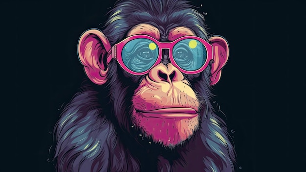 Portrait of a Funny Monkey in a pink glasses colorful theme with Generative AI Technology