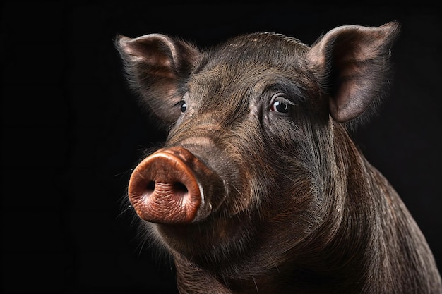 Portrait of a funny pig on a black background Studio shot